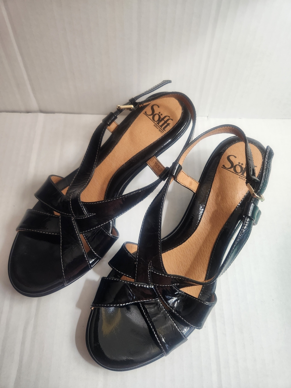 Sofft Black Patent Leather Strappy Slingback Sandals